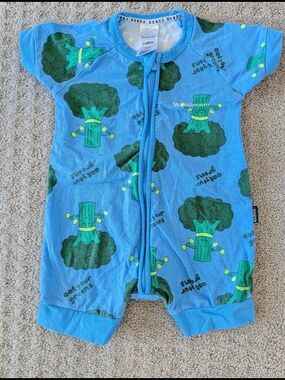 Bonds Blue Wondersuit with Green Broccoli Print 3-6 Months